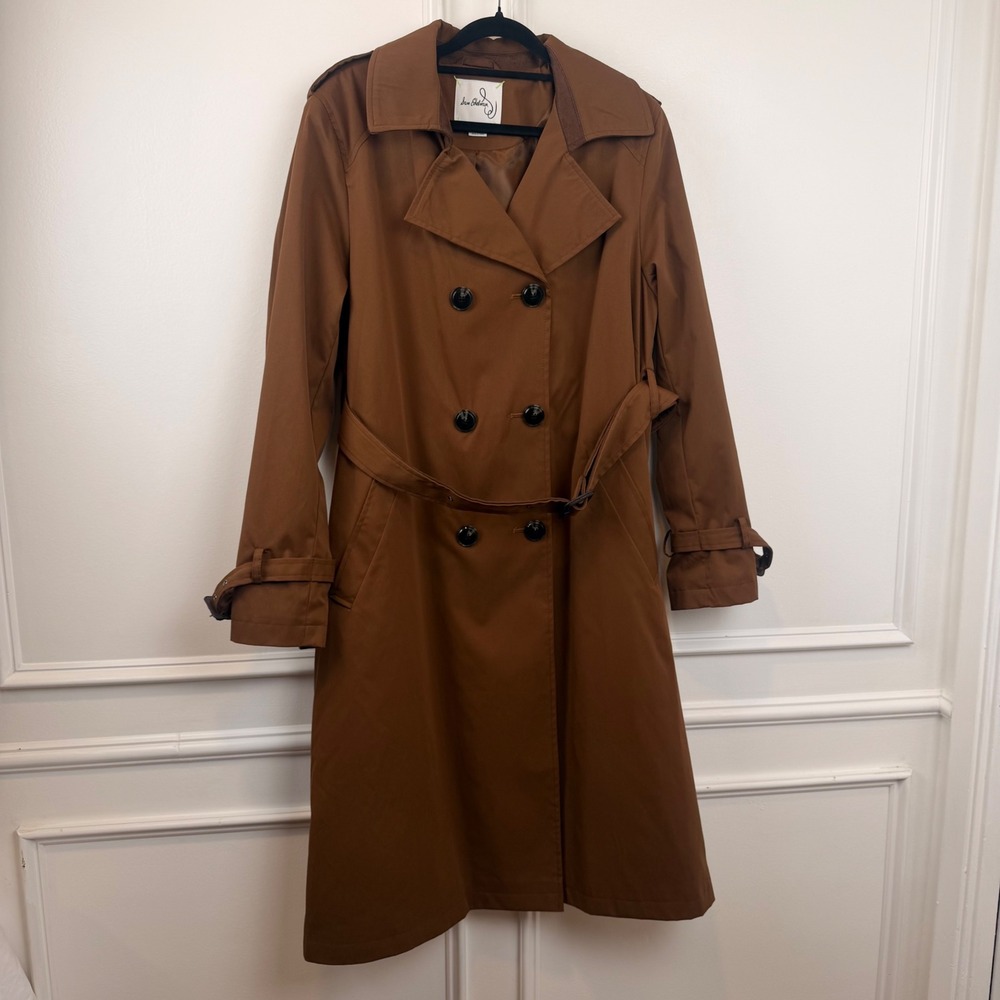 Sam Edelman Womens Double Breasted Belted Trench Coat Brown Large